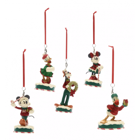 Disney Mickey and Friends Vintage Christmas Hanging Ornaments, Set of 5