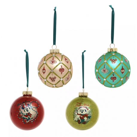 Disney Mickey and Minnie Vintage Christmas Baubles, Set of 4
