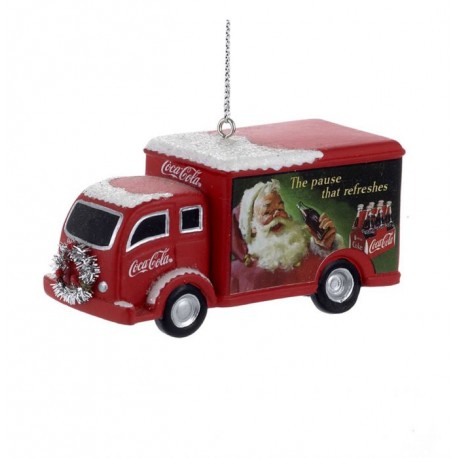 Coca Cola Truck with Silver Wreath Hanging Ornament