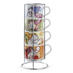 Disney Set 4 Stackable Espresso Cups 7 Dwarfs + Metalrack ML 80, Snow White and the Seven Dwarfs