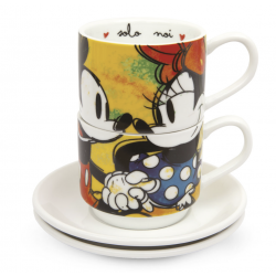 Disney - Set 2 Stackable Espresso Cups Mickey Mouse Green With Saucers