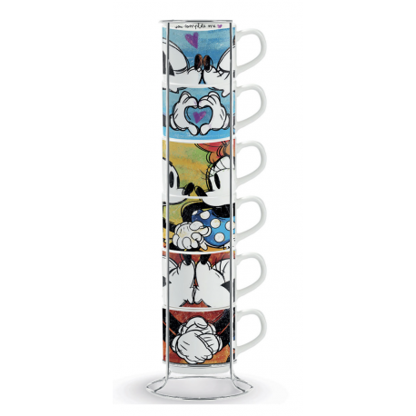 Disney - Set 6 Stackable Espresso Cups Mickey Mouse + Metal Rack