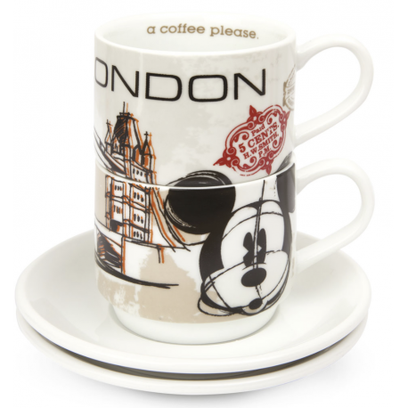 Disney - Set 2 Stackable Espresso Cups London With Saucers