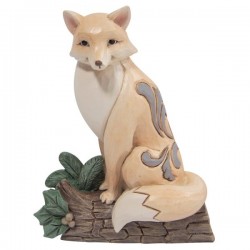White Woodland Collection - Fox on Birch Log Mini Figurine