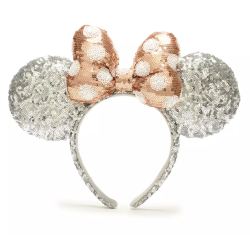 Walt Disney World Minnie Mouse Rose Gold and Silver Sequin Bow Ears Headband for Adults