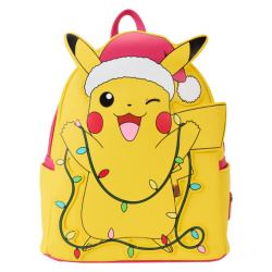 Loungefly Pokemon - Santa Pikachu Christmas Lights Light Up 10" Faux Leather Mini Backpack