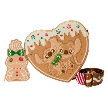 Loungefly Lilo & Stitch - Angel & Stitch Gingerbread Heart Scented 8" Faux Leather Crossbody Bag with Coin Purse