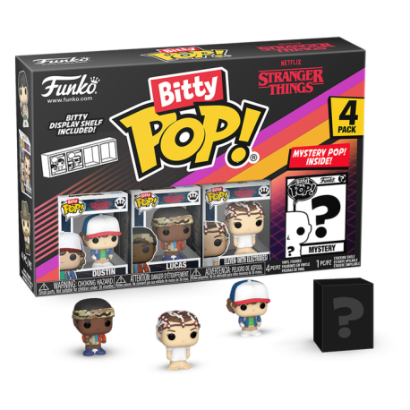 Stranger Things - Dustin, Lucas, Eleven (with Electrodes) & Mystery Bitty Pop! Vinyl Figure 4-Pack