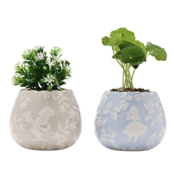Disney Alice in Wonderland Set of 2 Mini Planters with Faux Plants