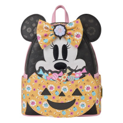 Loungefly Disney - Minnie Mouse Cosplay Floral Pumpkin Glow-in-the-Dark Candy Corn Scented 10" Faux Leather Mini Backpack