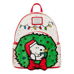 Loungefly Peanuts - Snoopy & Woodstock Holiday Plush Wreath 10" Faux Leather Mini Backpack