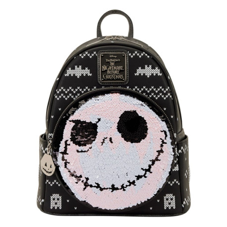 Loungefly The Nightmare Before Christmas - Jack Skellington Reversible Sequins 10" Faux Leather Mini Backpack