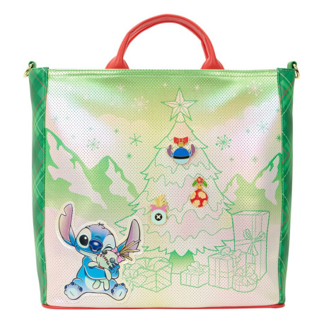 Loungefly Lilo & Stitch - Holiday Tote Pin Trader 13" Faux Leather Tote Bag