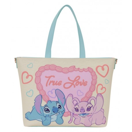 Loungefly Lilo & Stitch - Stitch & Angel True Love 9" Faux Leather Convertible Tote Bag