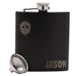 Friday 13th 6oz Matt Black Hip Flask With Funnel - Jason & Mask