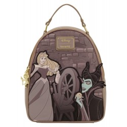 Loungefly Sleeping Beauty - Sleeping Beauty & Maleficent Spinning Wheel 10" Faux Leather Mini Backpack