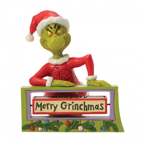 Jim Shore - The Grinch With Rotating Sign - The Grinch