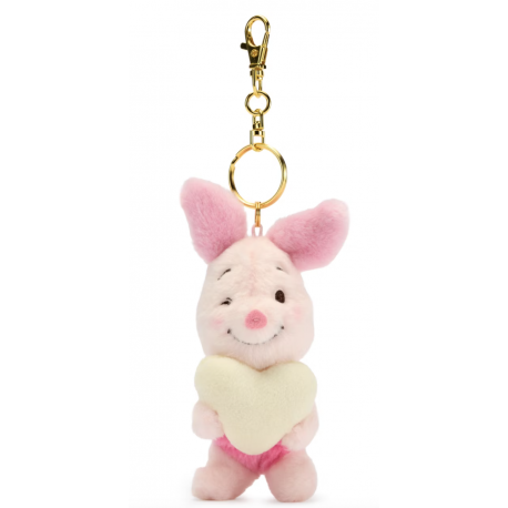Disney Japan Piglet with Heart Small Soft Toy Keyring, Winnie the Pooh - 8cm