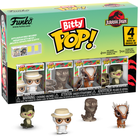 Jurassic Park - John Hammond, Tyrannosaurus Fossil, Stygimoloch & Velociraptor Bitty Pop! Vinyl Figure 4-Pack
