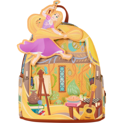 Loungefly Tangled - Rapunzel Painting Glow-in-the-Dark Pin Trader 10" Faux Leather Mini Backpack