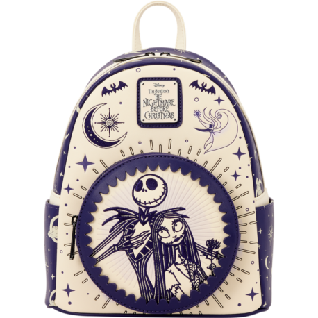 Loungefly The Nightmare Before Christmas - Jack Skellington & Sally Night Sky 10" Faux Leather Mini Backpack